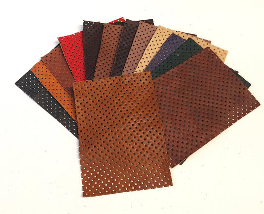 5"x7" SQUARE HOLES Perforated Cowhide Leather Pieces in various colors -  leather scraps; eco friendly; scrapbooking; crafting