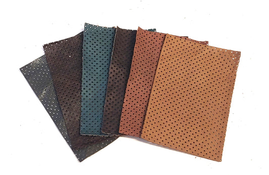 4"x6" Perforated Cowhide Leather Pieces in various colors -  3P1 leather scraps; eco friendly; scrapbooking; crafting