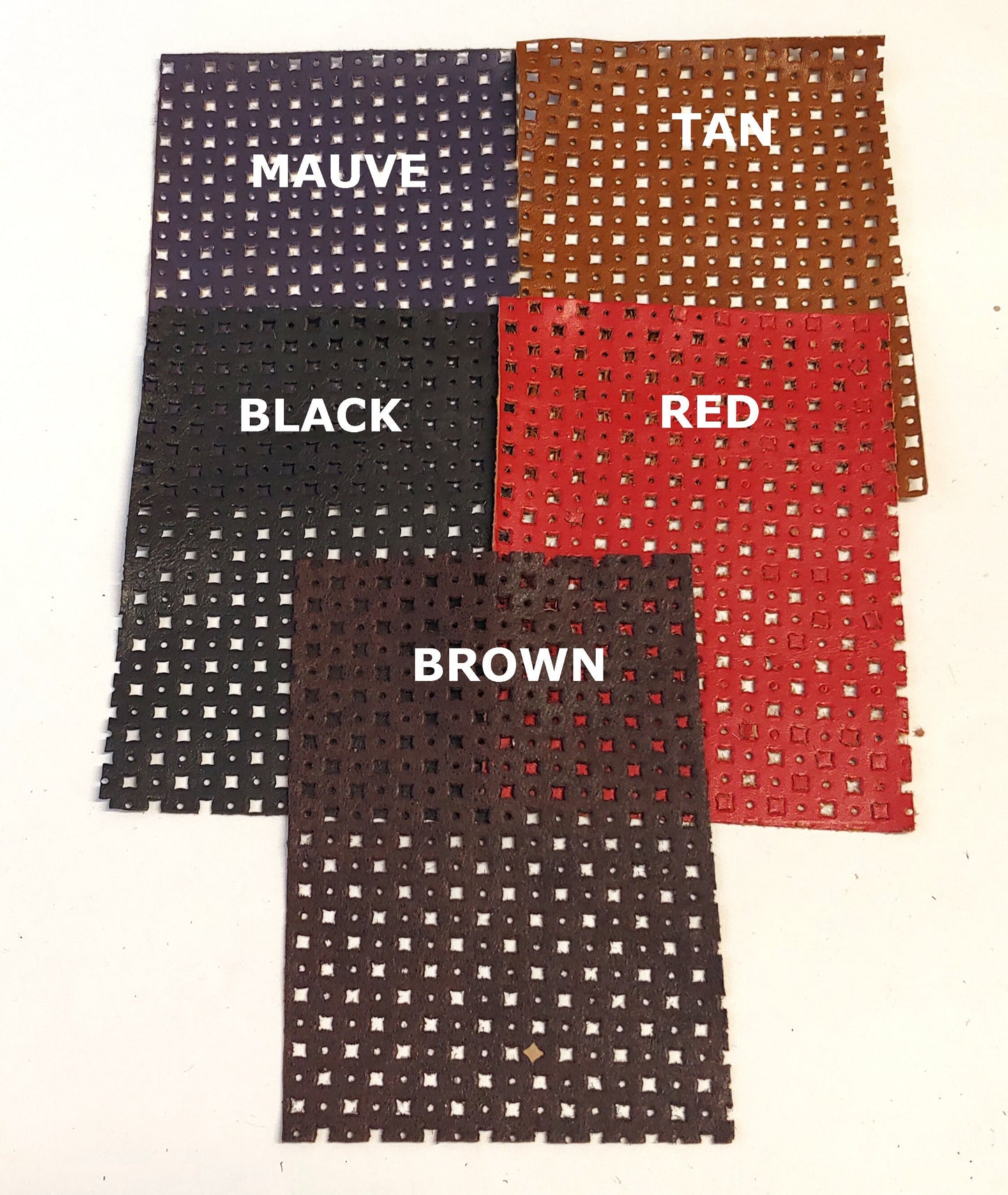 5"x7" LARGE SQUARE HOLES Perforated Cowhide Leather Pieces in various colors -  leather scraps; eco friendly; scrapbooking; crafting