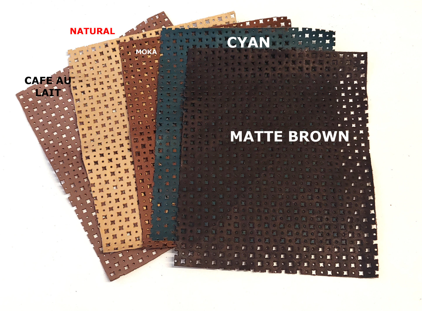 8"X10" LARGE SQUARE HOLES Perforated Cowhide Leather Pieces in various colors -  leather scraps; eco friendly; scrapbooking; crafting