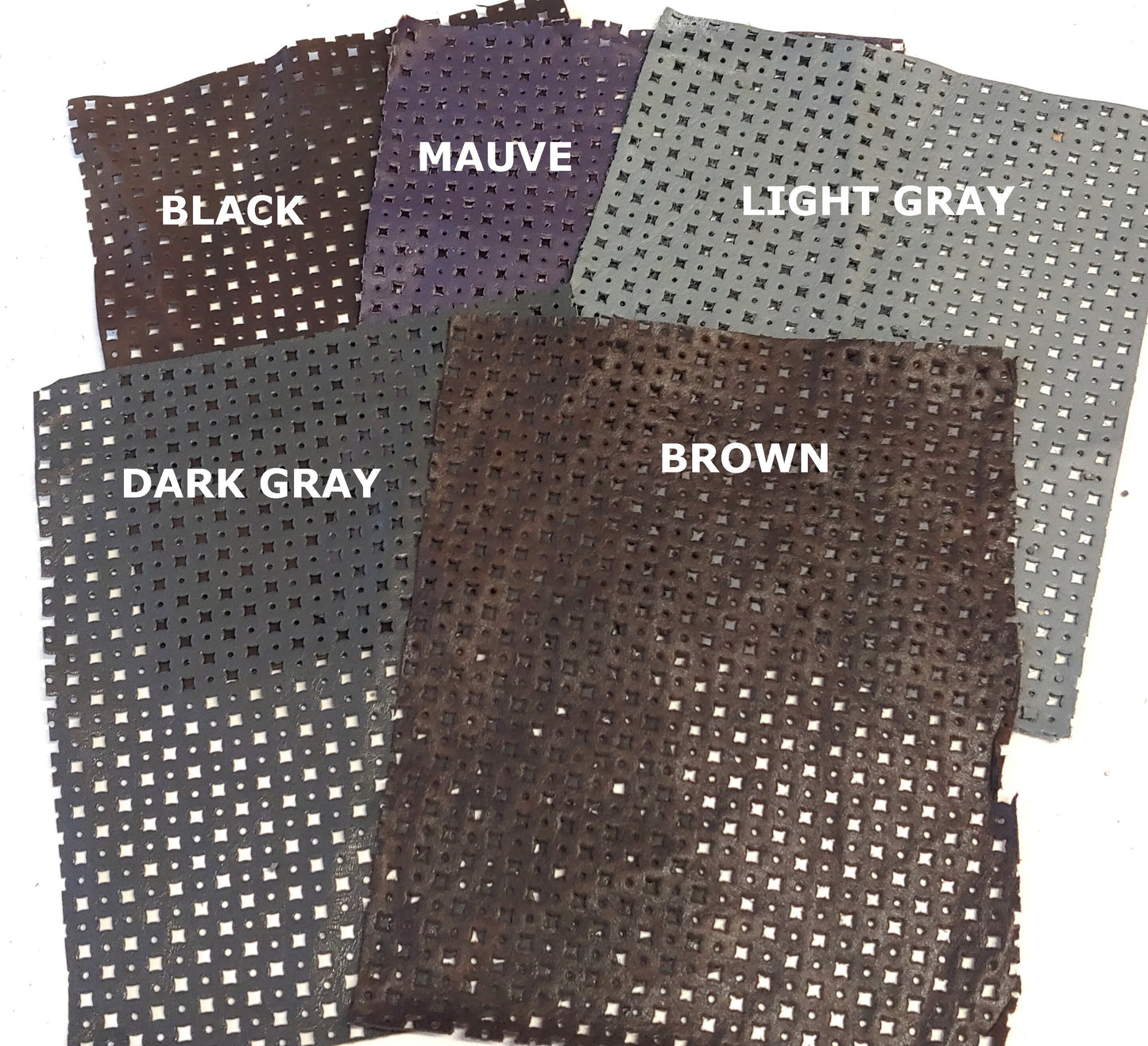 8"X10" LARGE SQUARE HOLES Perforated Cowhide Leather Pieces in various colors -  leather scraps; eco friendly; scrapbooking; crafting