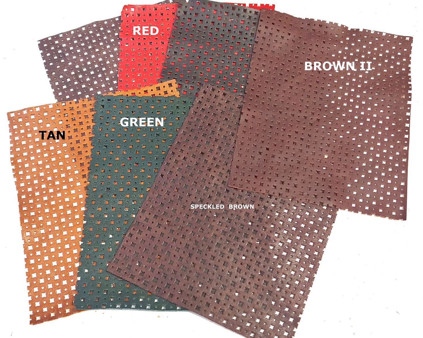 8"X10" LARGE SQUARE HOLES Perforated Cowhide Leather Pieces in various colors -  leather scraps; eco friendly; scrapbooking; crafting
