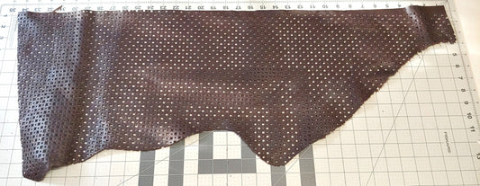 Perforated Cowhide Genuine Leather Piece 4P7 - Brown - leather scraps; eco friendly; scrapbooking;