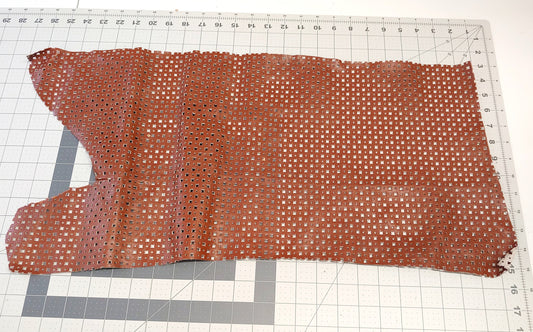 Perforated Cowhide Genuine Leather Piece 4P7 - Light Brown - leather scraps; eco friendly; scrapbooking;