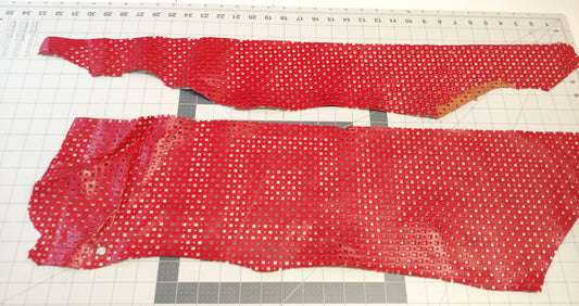Perforated Cowhide Genuine Leather Piece 4P7 - Red - leather scraps; eco friendly; scrapbooking; 2 pcs
