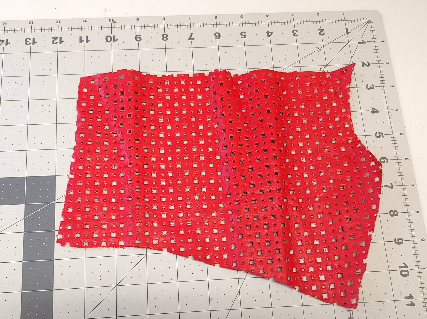 Perforated Cowhide Genuine Leather Piece 4P7 - Red #2 - leather scraps; eco friendly; scrapbooking;