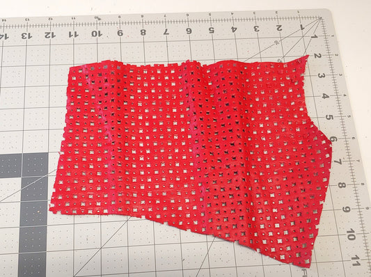 Perforated Cowhide Genuine Leather Piece 4P7 - Red #2 - leather scraps; eco friendly; scrapbooking;