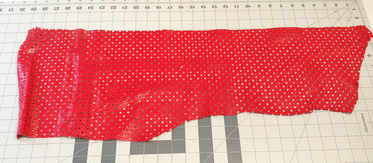 Perforated Cowhide Genuine Leather Piece 4P7 - Red #1 - leather scraps; eco friendly; scrapbooking;