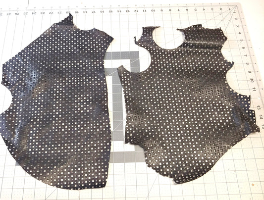 Perforated Cowhide Genuine Leather Piece 4P7 - Black (2 pcs) - leather scraps; eco friendly; scrapbooking;