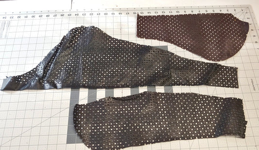 Perforated Cowhide Genuine Leather Piece 4P7 - Black & Brown (3 pcs) - leather scraps; eco friendly; scrapbooking;