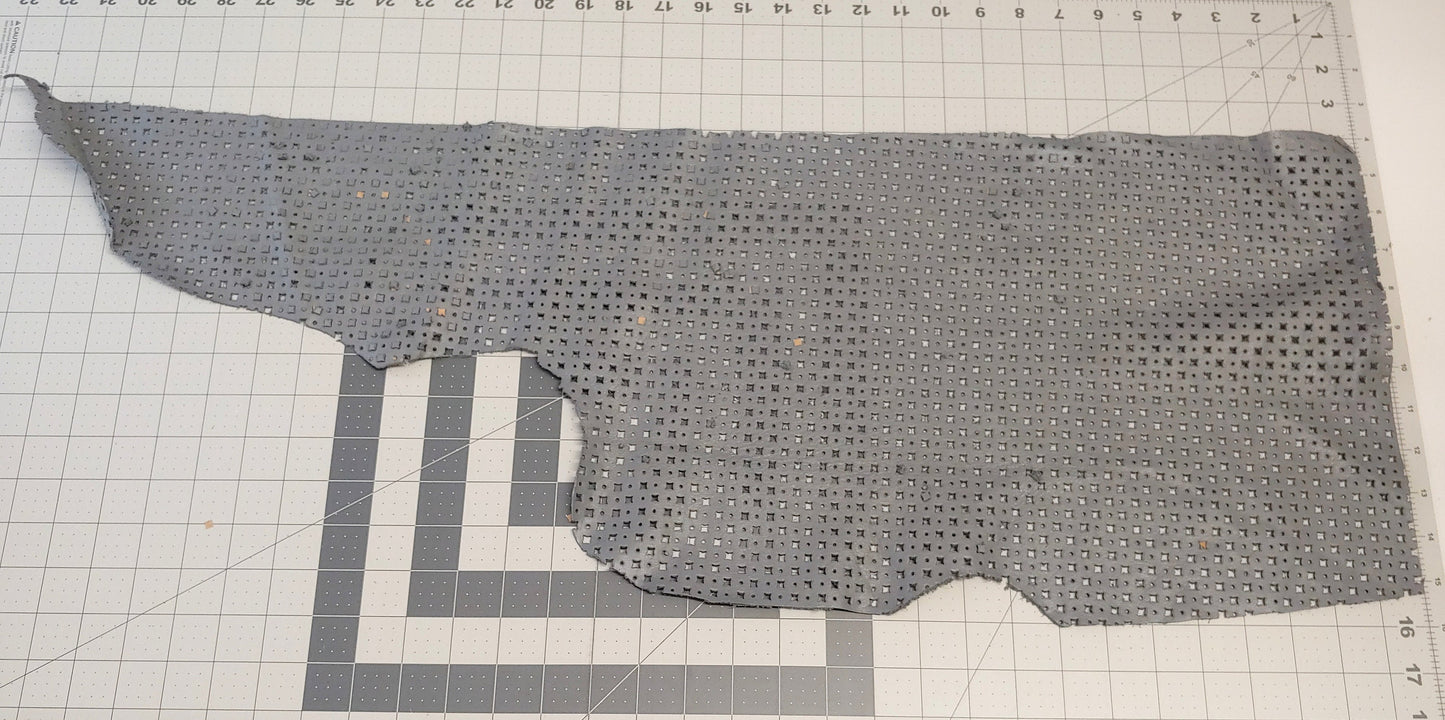 Perforated Cowhide Genuine Leather Piece 4P7 - Gray - leather scraps; eco friendly; scrapbooking;
