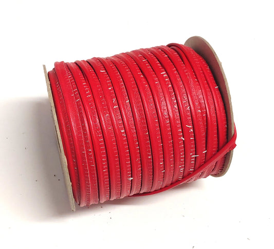 Bright Red Slashed Leather Cord Piping  5/16" (3 yds) 2095XDB