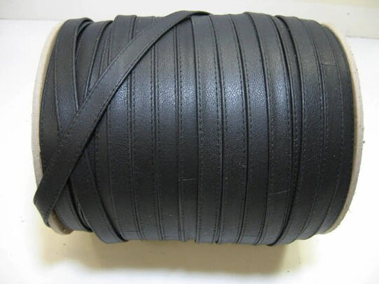 3/8" wide Cowhide Leather Stripping in Black Fenix (3 YDS) 3708XDB Double Folded Reinforced, Stitched,