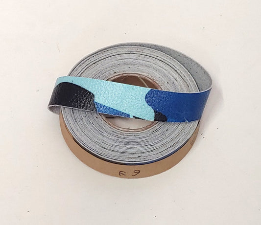 3/4" Flat, Cowhide Binding in Blue Camo (6 YDS) 0750NDB trim tape; edge binding; leather tape