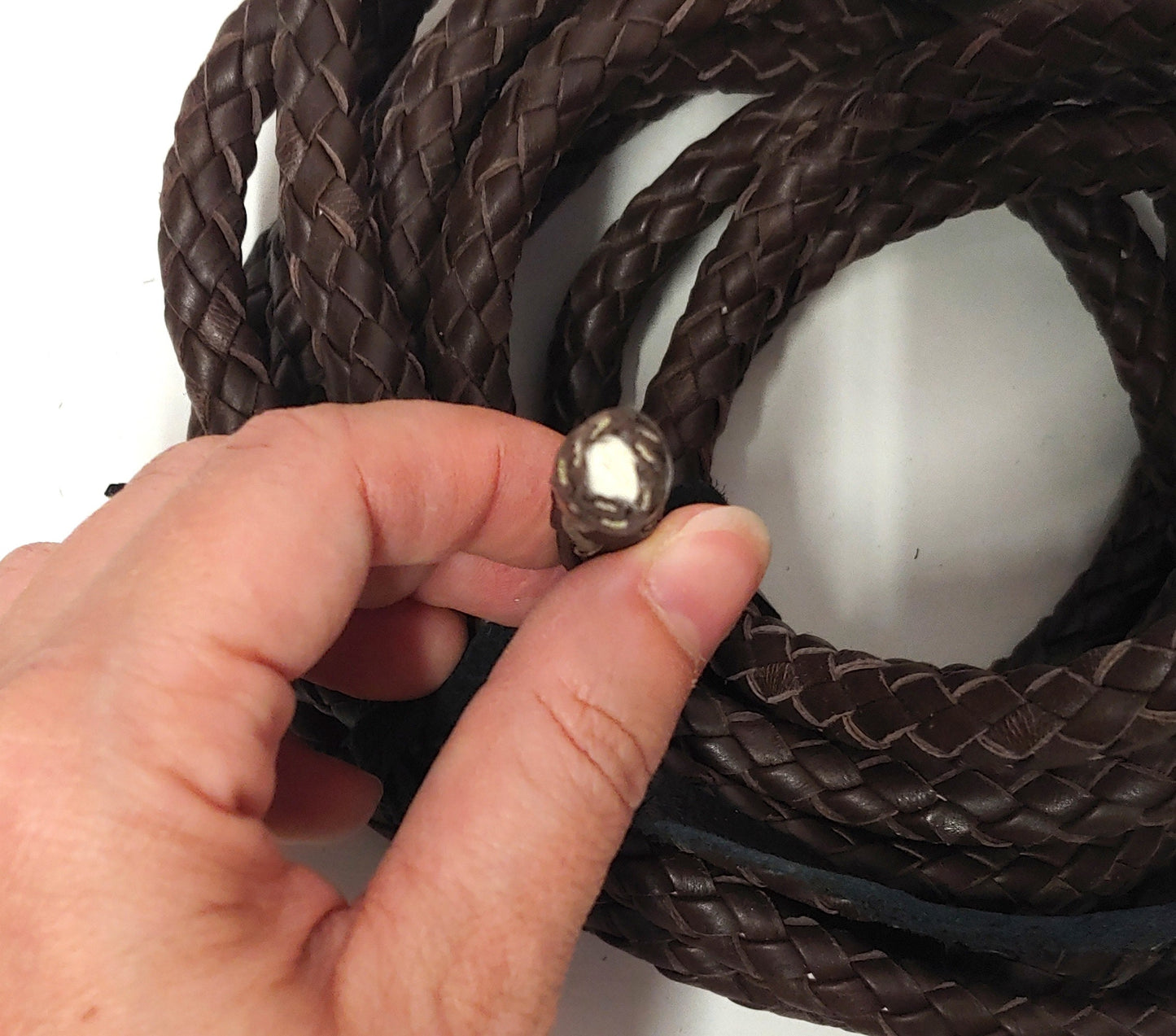 3/8" Round Leather Braid 1/8" Side-folded & Reinforced Cowhide Leather 8-strand Braid in Brown - Good for Purse Handles