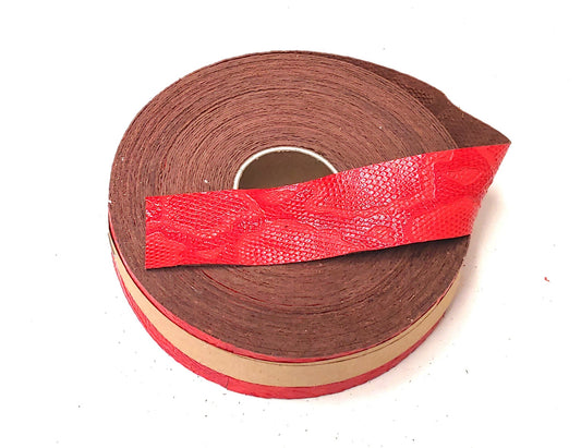 1-1/4" Flat Cowhide Leather Binding in Red Snake Print (3 YDS) 1250NDB trim tape; edge binding; leather tape