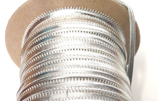 7/16" Double Cord Piping, Genuine Cowhide Leather in Silver Metallic (3 YDS) 3769XDD - bold piping; upholstery piping;