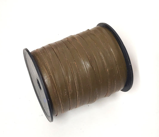 Genuine Cowhide Leather Stripping 3/8" Flat in Khaki Green (5 yds) 0375FCA