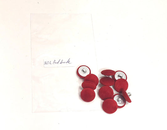 30 Line, Suede Covered, Hopper Back Buttons in Red (12 PC.)