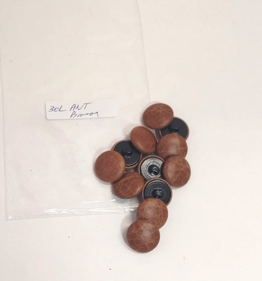 30 Line, Cowhide Covered, Hopper Back Buttons in Antique Brown (12 PC.)