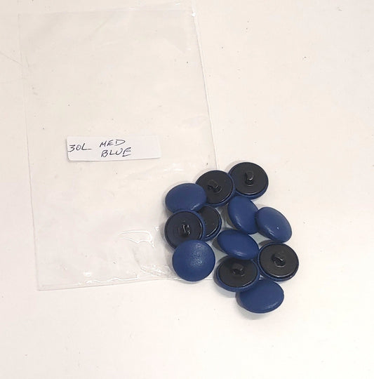 30 Line, Cowhide Covered, Hopper Back Buttons in Med Blue (12 PC.)