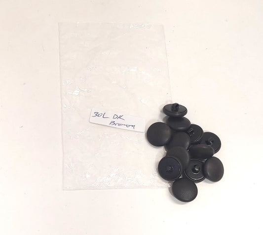 30 Line, Cowhide Covered, Hopper Back Buttons in Dark Brown (12 PC.)