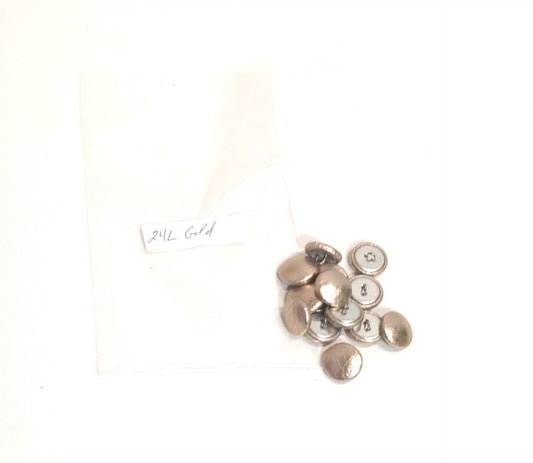24 Line, Cowhide Leather Covered, Dress Loop Back Buttons in Gold Metallic (12 PC.)