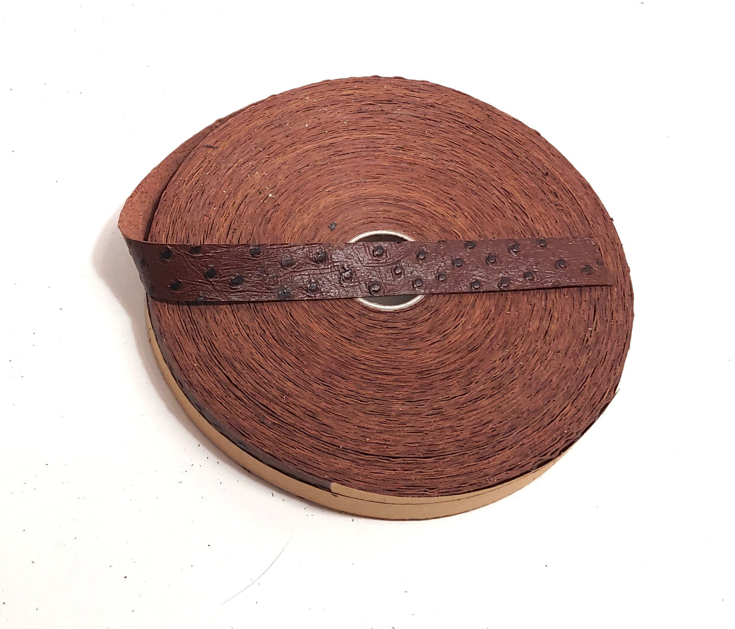 1-1/4" Flat Cowhide Leather Binding in Brown Ostrich Print (3 yds) 1250NCD trim tape; edge binding; leather tape