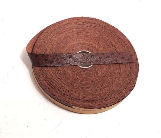 1-1/4" Flat Cowhide Leather Binding in Brown Ostrich Print (3 yds) 1250NCD trim tape; edge binding; leather tape