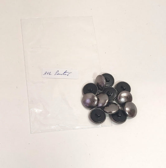 30 Line, Cowhide Leather Covered, Hopper Back Buttons in Pewter Metallic (12 PC.)