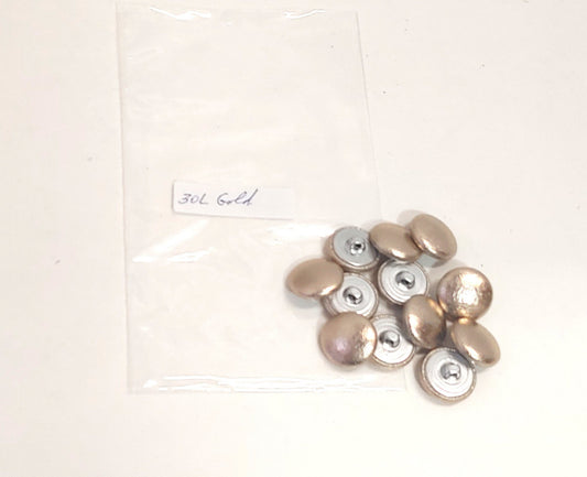 30 Line, Cowhide Leather Covered, Hopper Back Buttons in Gold Metallic (12 PC.)