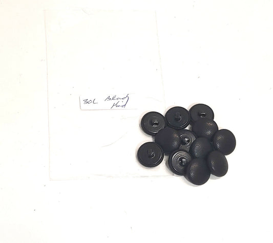 30 Line, Kidskin Leather Covered, Hopper Back Buttons in Black (12 PC.)