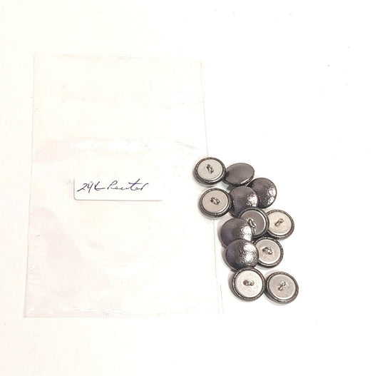 24 Line, Cowhide Leather Covered, Dress Loop Back Buttons in Pewter Metallic (12 PC.)