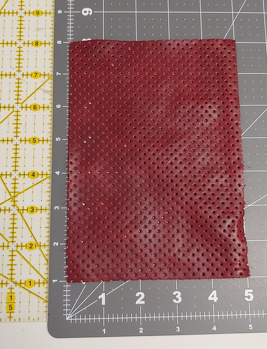 Burgundy Perforated Leather Die Cut Rectangles in Genuine Cowhide Leather - red, cherry - choose your size