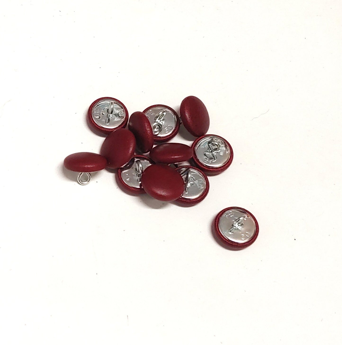 Cherry Red 30 Line, Cowhide Covered, Upholstery Loop Back Buttons (12 PC.) 19mm 3/4"