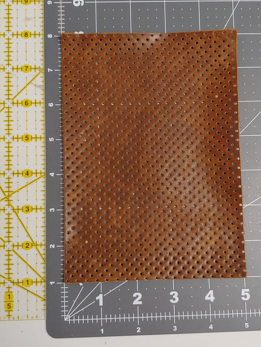Cognac Perforated Leather Die Cut Rectangles in Genuine Cowhide Leather - brown, tan - choose your size