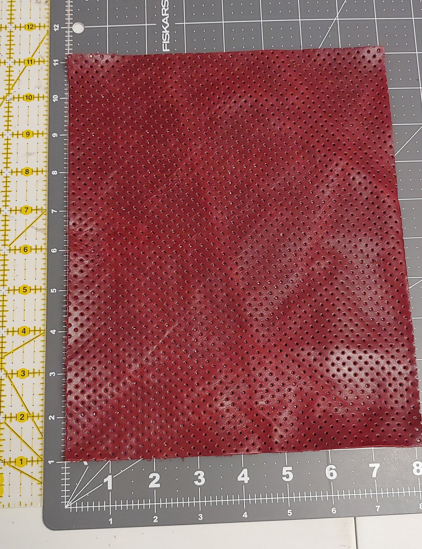Burgundy Perforated Leather Die Cut Rectangles in Genuine Cowhide Leather - red, cherry - choose your size