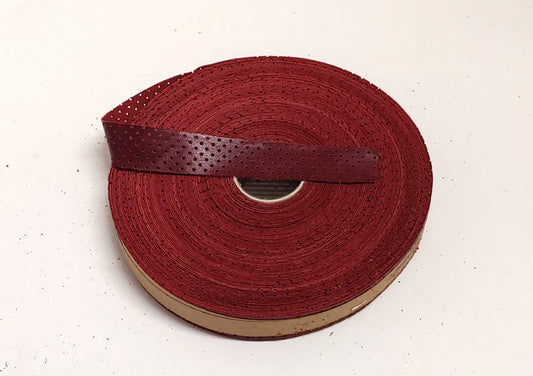 1-1/2" Flat, Perforated Cowhide Leather Edge Binding in Cherry UPL (2 YDS) 1500FDE3P1