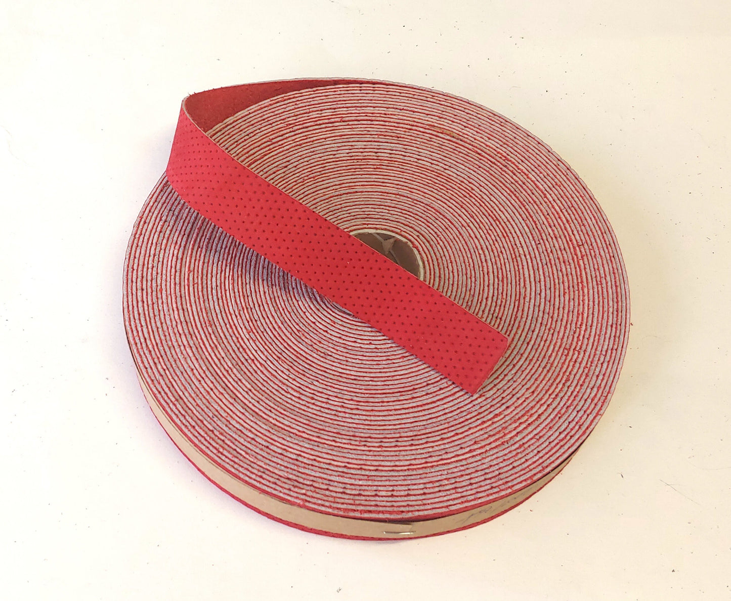 1" Flat Red Embossed Dots Cowhide Leather Strap (5 YDS) 1000NCD Thickness of 0.040" - tote bag straps; binding