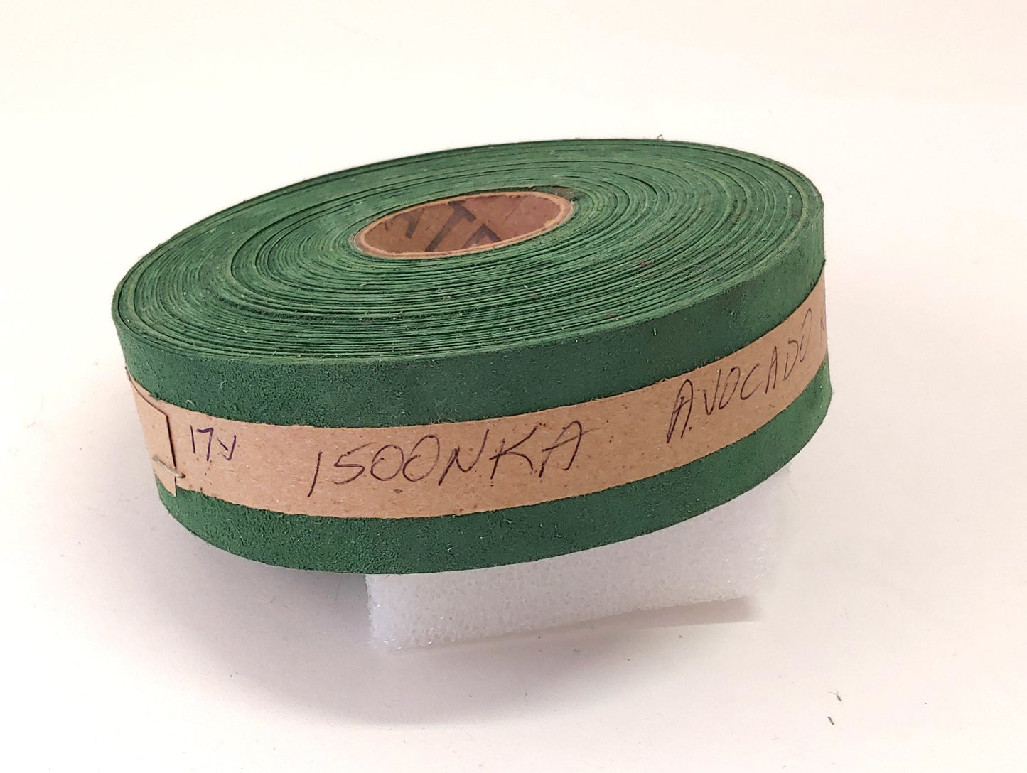 1-1/4" Flat Avocado Green Goat Suede Leather Stripping 1250NKA (3 YDS) binding, leather tape