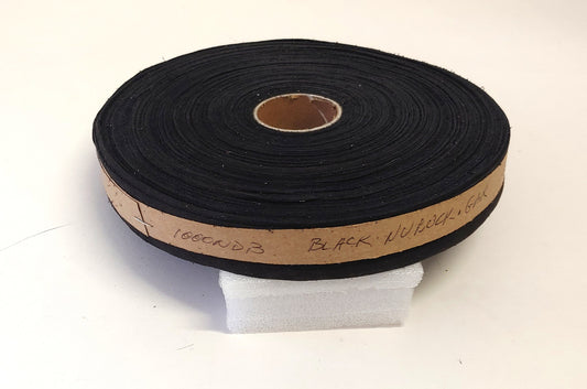 1" wide Flat Cowhide Leather Binding in Black Nubuck Garment (3 YDS) 1000NDB leather strips; straps; edge trim; edge binding