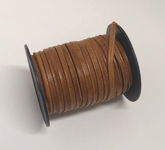 Cognac #2 Brown Slashed Leather Cord Piping  5/16" (3 yds) 2095XDE