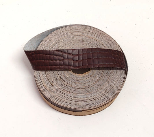 1-1/4" Flat Cowhide Leather Binding in Brown Croc Print (3 yds) 1250FCB trim tape; edge binding; leather tape