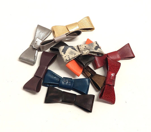 Lot of 12 Assorted Leather Bows for Crafting, Shoe Clips, Etc.  - you will get what is pictured