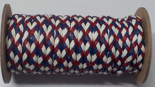 1/4" wide 1/8" Genuine Cowhide 3-Strand Braid Red, White and Blue 0125RD903 ALL AMERICAN Double-Folded & Reinforced