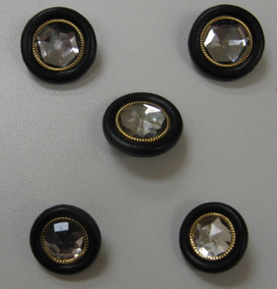 Leather Covered Buttons Hopper Backs & Jewel Centre in White/Clear