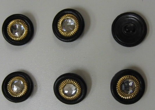Black Leather Covered Buttons with Jewel Center (36 line) 7/8" 6 pcs