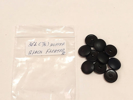 36 Line 7/8" Cowhide Leather Covered, Hopper Back Buttons in Black Floater (Set of 10 buttons)