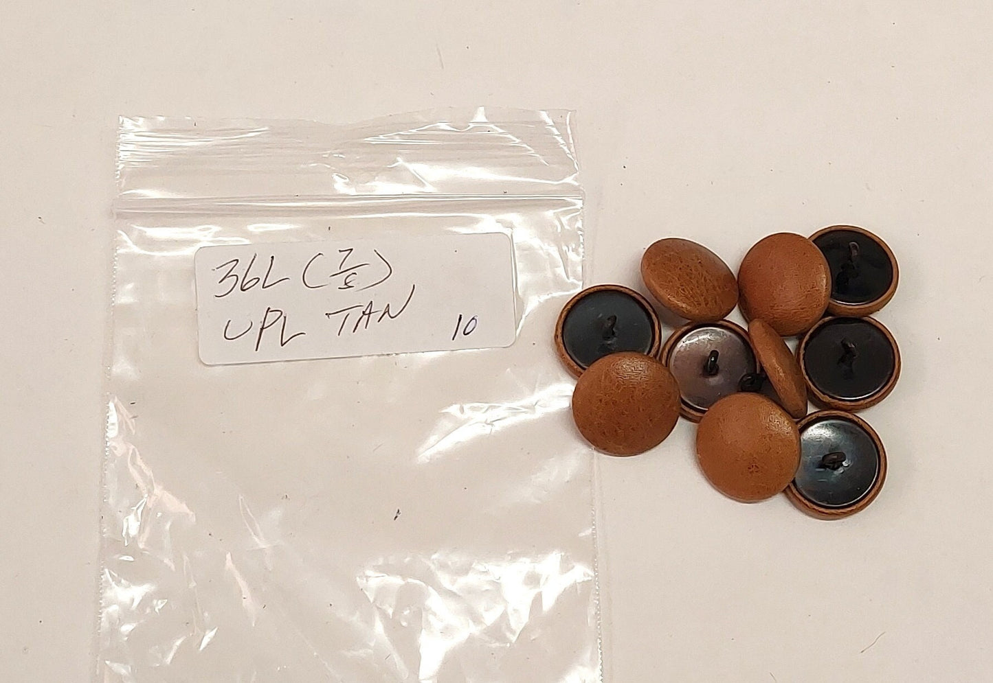 36 Line 7/8" Cowhide Leather Covered, Upholstery Loop Back Buttons in Tan UPL (Set of 10 buttons)