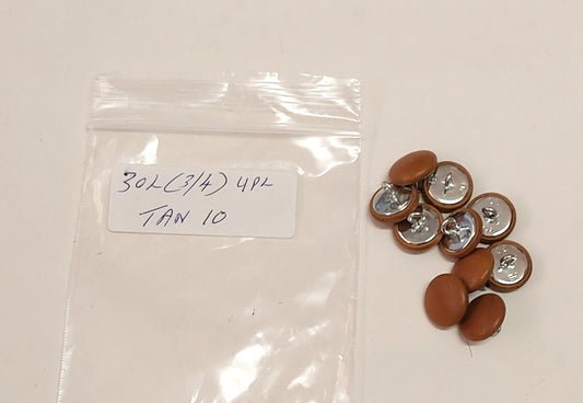 30 Line 3/4" Cowhide Leather Covered, Upholstery Loop Back Buttons in Tan UPL (Set of 10 buttons)
